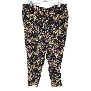 Jessica Simpson Size XXL Women's Black Yellow Pink Leaf Print Pullon Cropped Pan